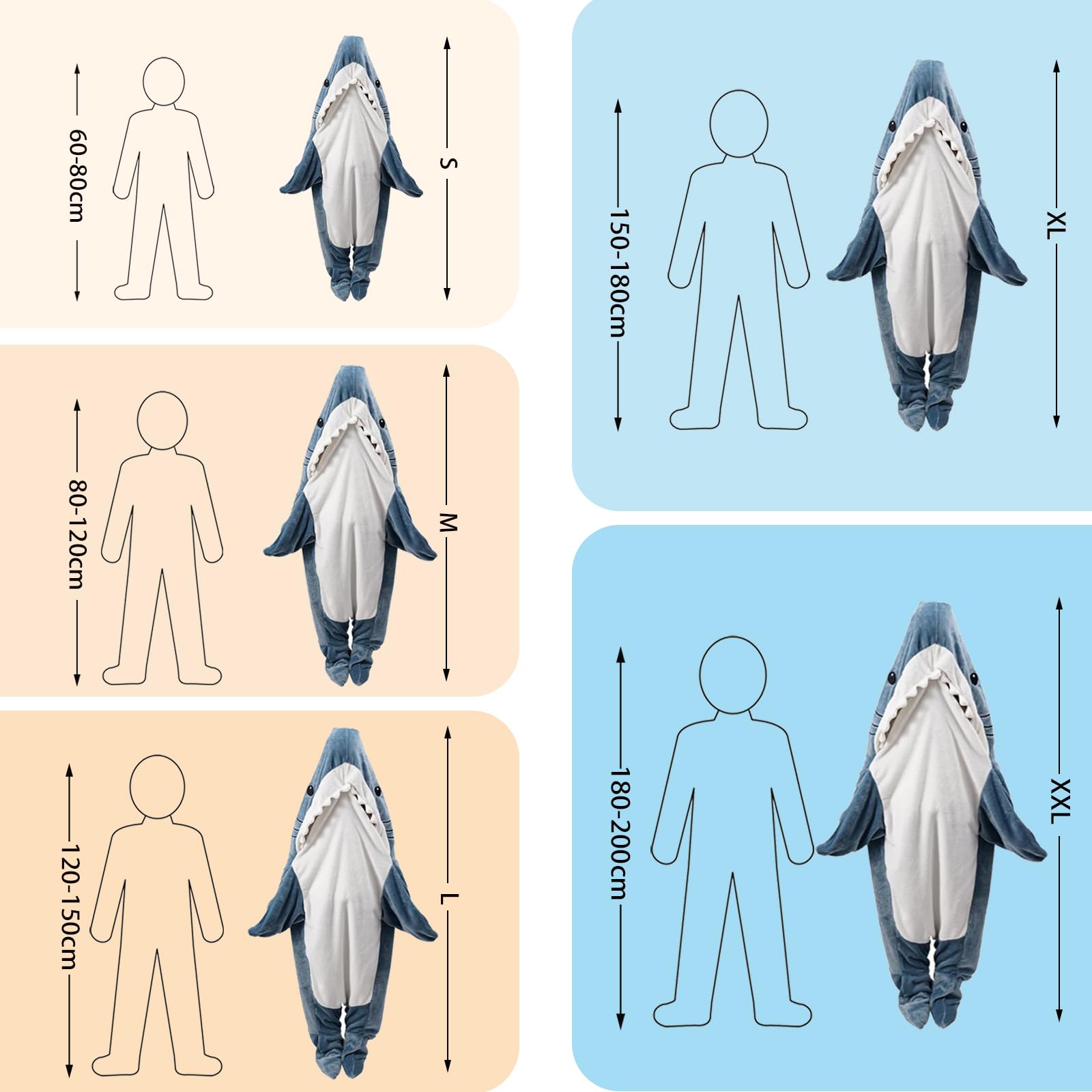 QUSLLIS Shark Blanket - Hai Decke - aus Superweichem, Gemütlichem Flanell mit Kapuze, Hai Overall, Deckenkapuzenpullover, Schlafsack Tragbare Decke für Erwachsene und Kinder - XL