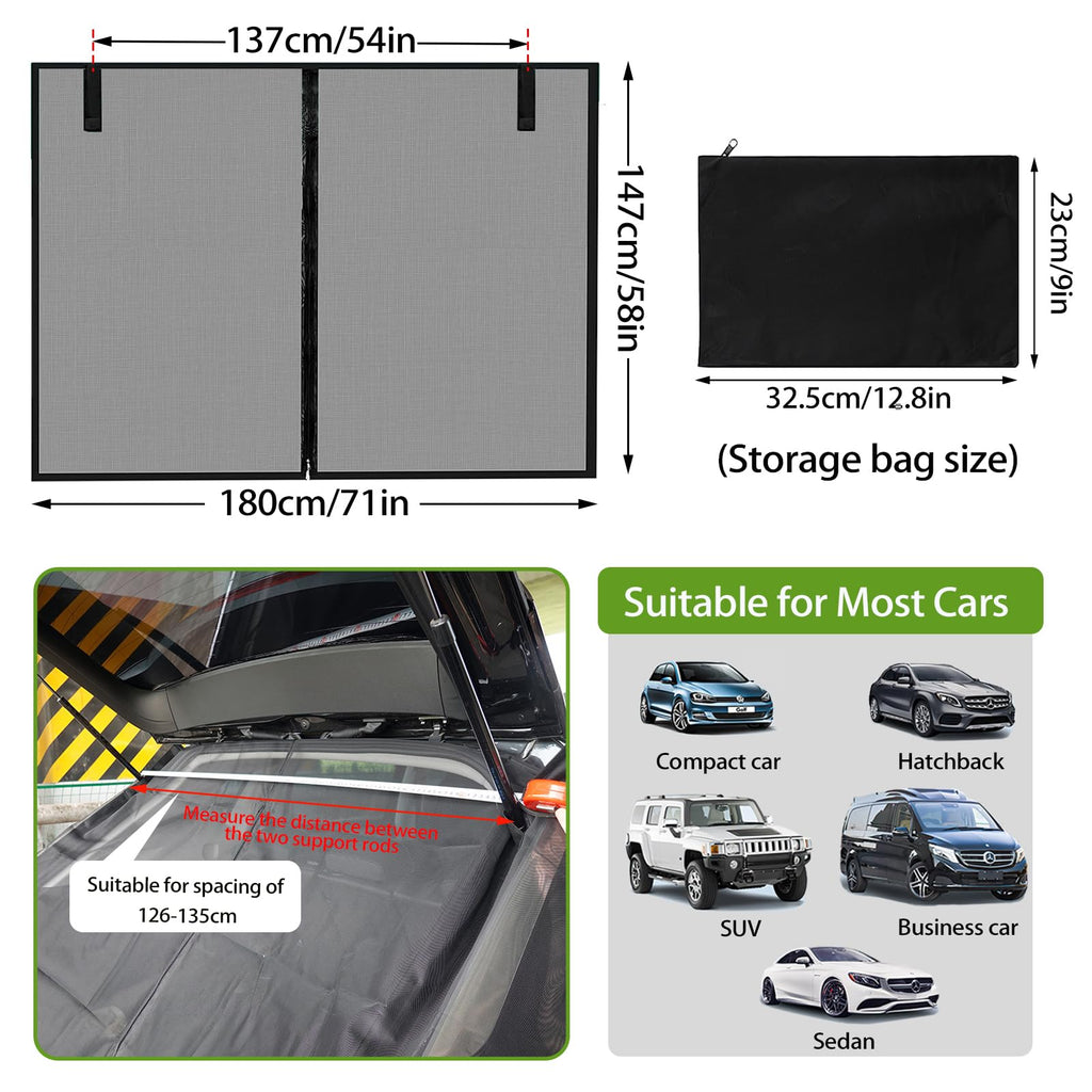 Kofferraumabdeckung Sonnenschutz,180×150cm Heckklappe Flügeltür Kofferraumabdeckung,Auto Heckklappe Moskitonetz,Sonnenschutz Gardinen Vorhang,für Dach Caravan Camper Van Camping