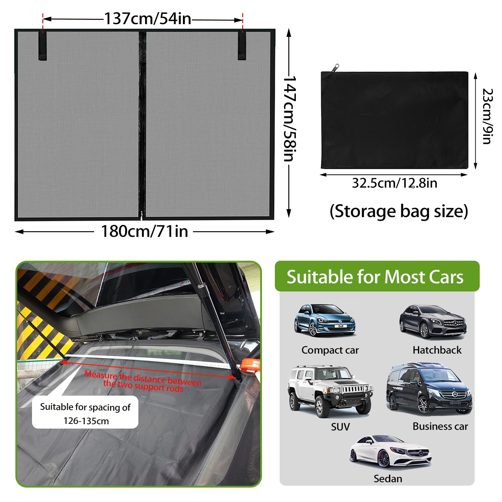 Kofferraumabdeckung Sonnenschutz,180×150cm Heckklappe Flügeltür Kofferraumabdeckung,Auto Heckklappe Moskitonetz,Sonnenschutz Gardinen Vorhang,für Dach Caravan Camper Van Camping