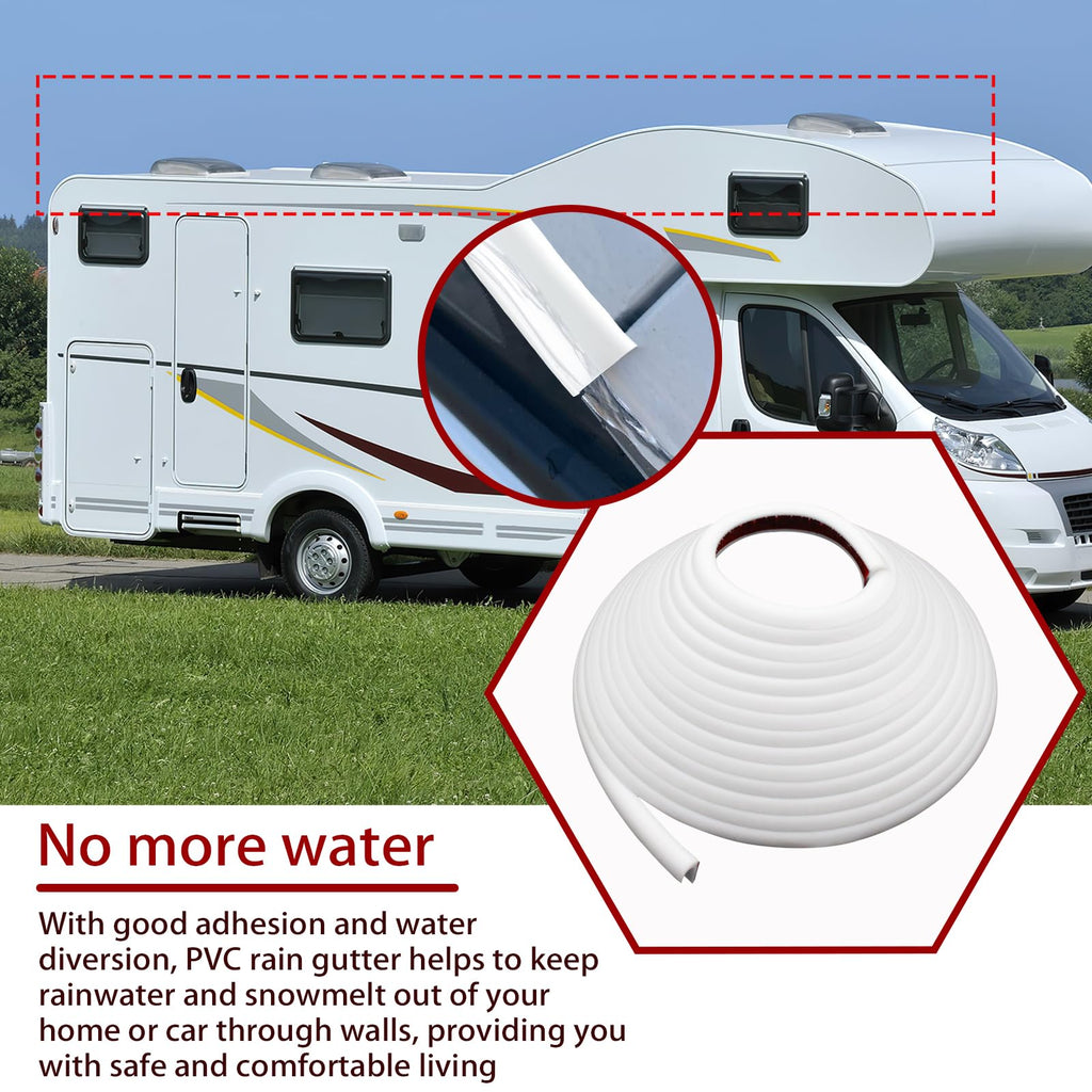 RV-Regenrinnen, 10 Meter lang, Gummi-Tropfleiste, PVC-Regenstreifen, J-förmige Dachregenumleitung, selbstabdichtendes Klebeband, geeignet für Autotüren Wohnwagen (weiß)