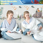 QUSLLIS Shark Blanket - Hai Decke - aus Superweichem, Gemütlichem Flanell mit Kapuze, Hai Overall, Deckenkapuzenpullover, Schlafsack Tragbare Decke für Erwachsene und Kinder - XL