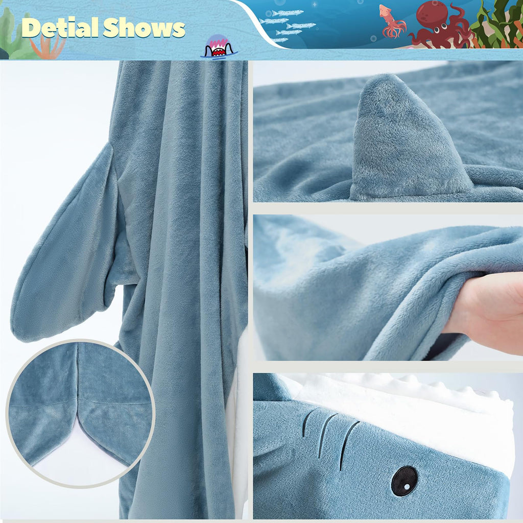 QUSLLIS Shark Blanket - Hai Decke - aus Superweichem, Gemütlichem Flanell mit Kapuze, Hai Overall, Deckenkapuzenpullover, Schlafsack Tragbare Decke für Erwachsene und Kinder - XL
