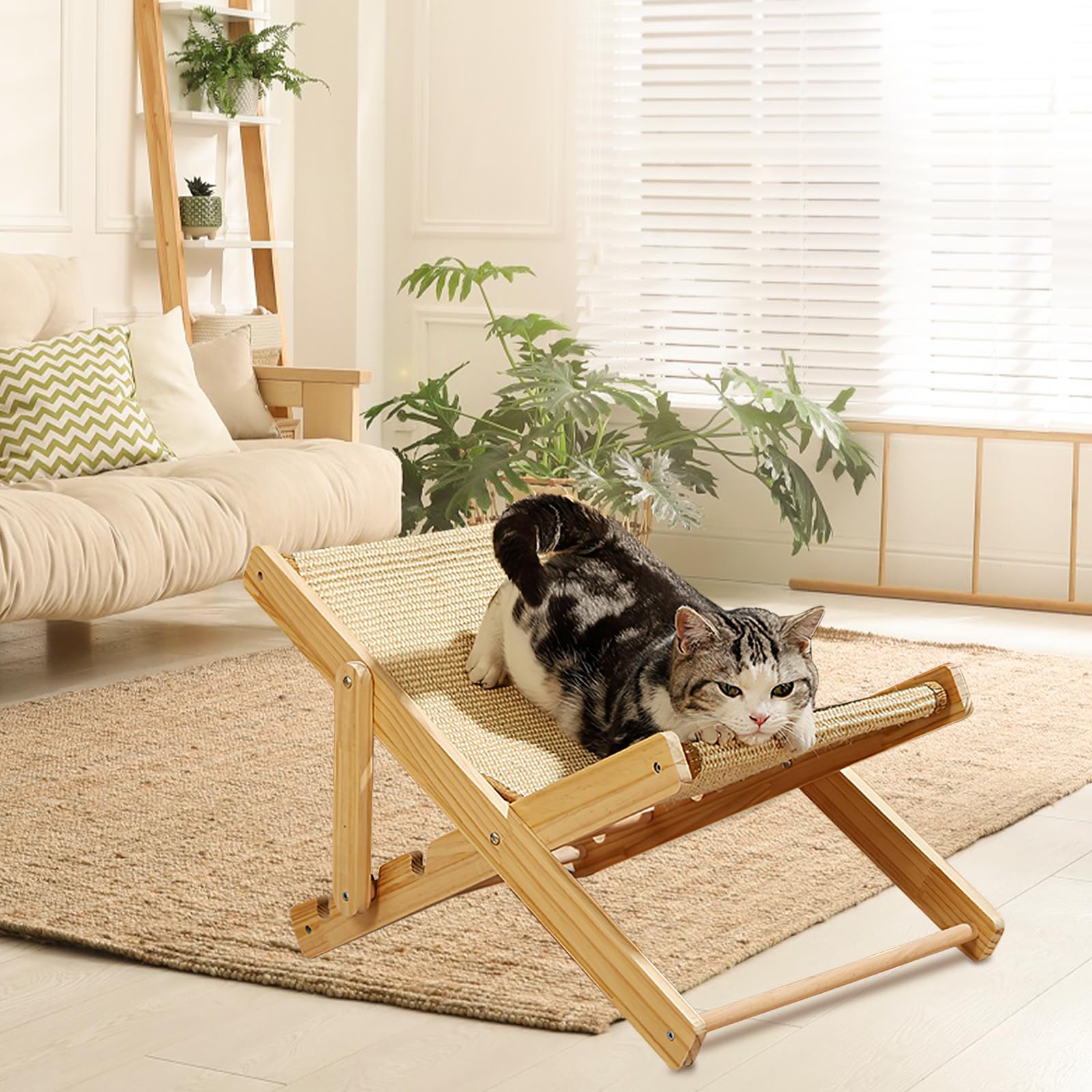 Katzenbett - Verstellbares Katzenbett mit Hammock, Stabiler Ruheplatz für Katzen Bis 10kg, Ideal für Katzen, Welpen und Kleintiere, Katze Beliebtem Sisal-Kratzfläche